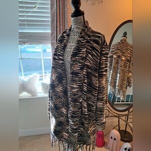 Black, Brown, Tan and White Fringe Chenille Cardigan